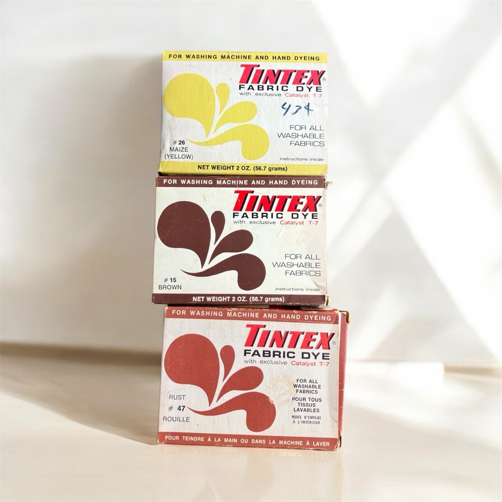 Vintage Tintex Fabric Dye Set 3 Yellow, Brown, Rust Machine Hand Dyeing RARE